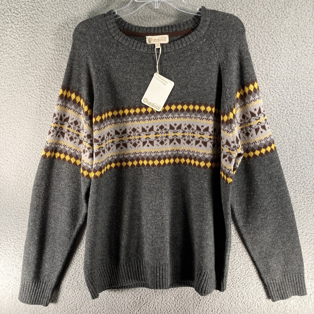 Roundtree & Yorke Outdoor Sweater Mens XL NEW Grey Wool Blend Fair Isle Explorer